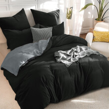 RUIKASI Black King Size Duvet Cover Sets Grey - Reversible Black Duvet Cover Kingsize Bedding Set with Zip