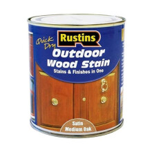 Rustins Quick Dry Outdoor Wood Stain Satin Medium Oak 1ltr- Durable and Weather-Resistant Finish, Fast Drying, Vibrant Color for Decks, Fences