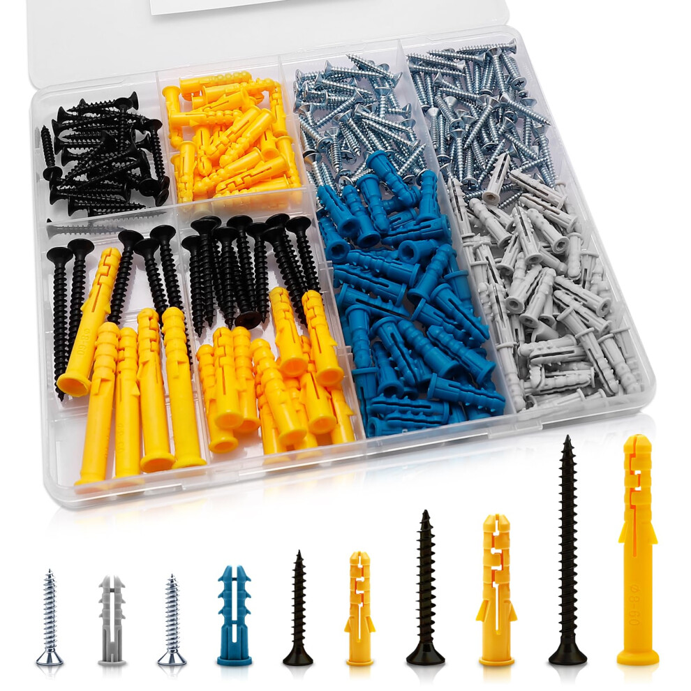 Zynthor 270Pcs Screws And Wall Plugs Set, Wall Plugs And Plasterboard Screws, 5 Sizes Raw Plug Assortment Kit 5051226602504