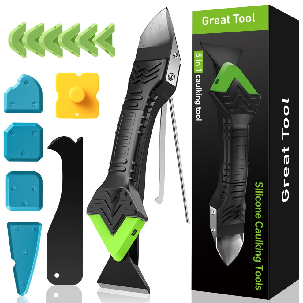 5 In 1 Silicone Caulking Tool Kit Caulk Sealant Remover And Finishing Tool, 6 Silicone Pads, Grout & Adhesive Residue Scraper And Smoothing Tool For 4707951243826