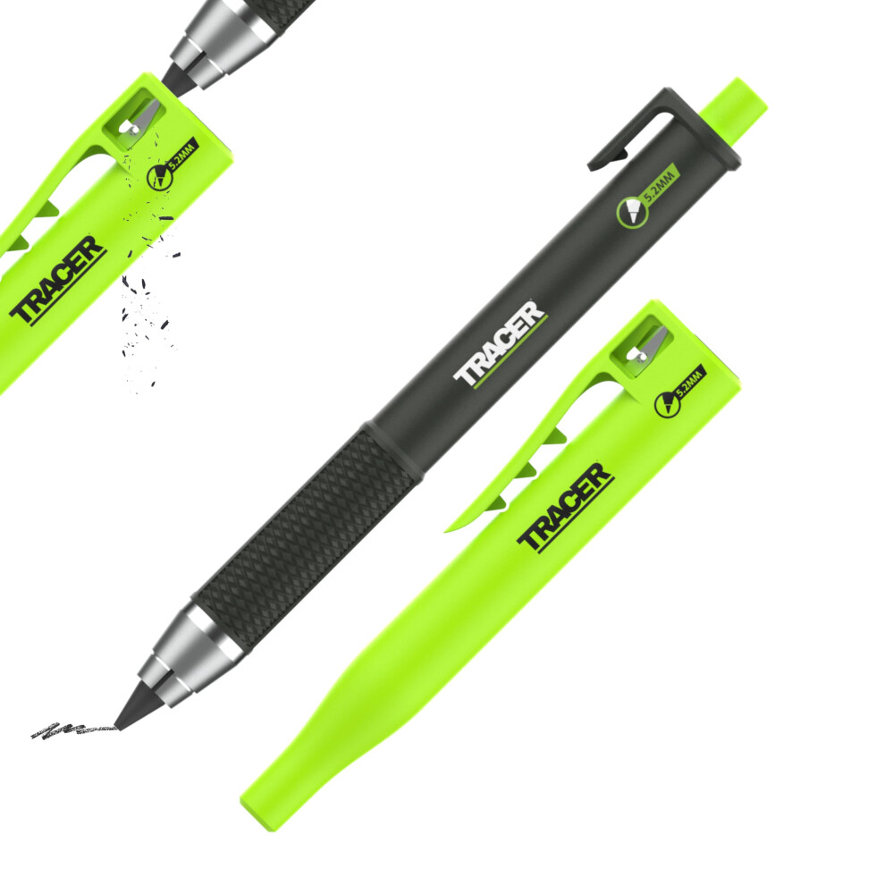 Tracer Tough Pencil - Heavy Duty Carpenters Pencil With Site Holster Â 5.2Mm Tough, High Visibility Lead. Work Pencil For Builders 5051226600890
