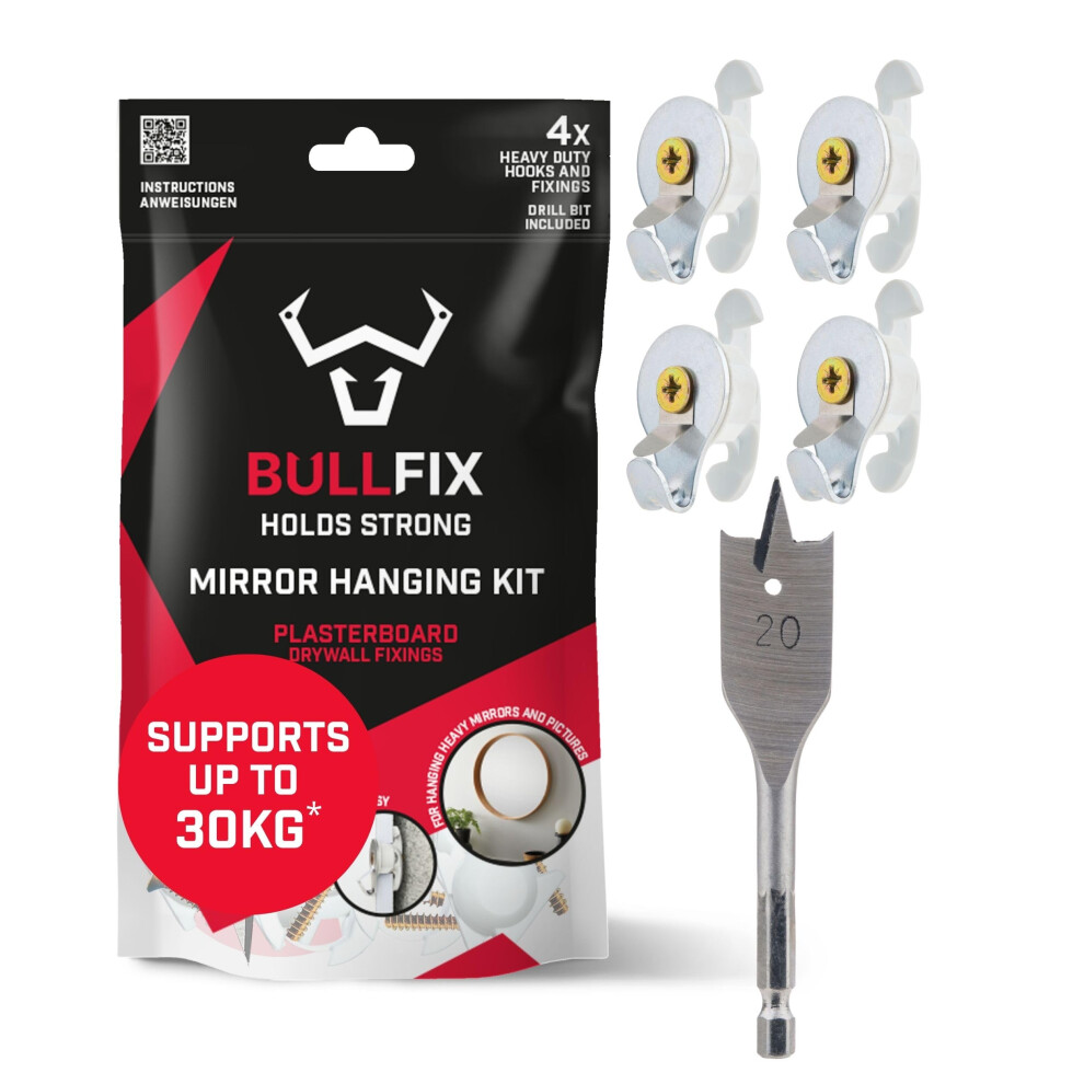 Bullfix Mirror/Picture Hanging Kit - Heavy Duty Plasterboard Fixings For Pictures, Mirrors And Canvases - 4 Bullfix Universal Anchors With Collars 5051226574405