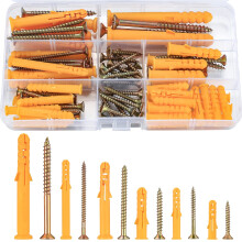 88 Pcs Wall Plugs and Screws Set(44 Masonry Self Tapping Screws, 44 Expansion Pipe Anchor Bolts)
