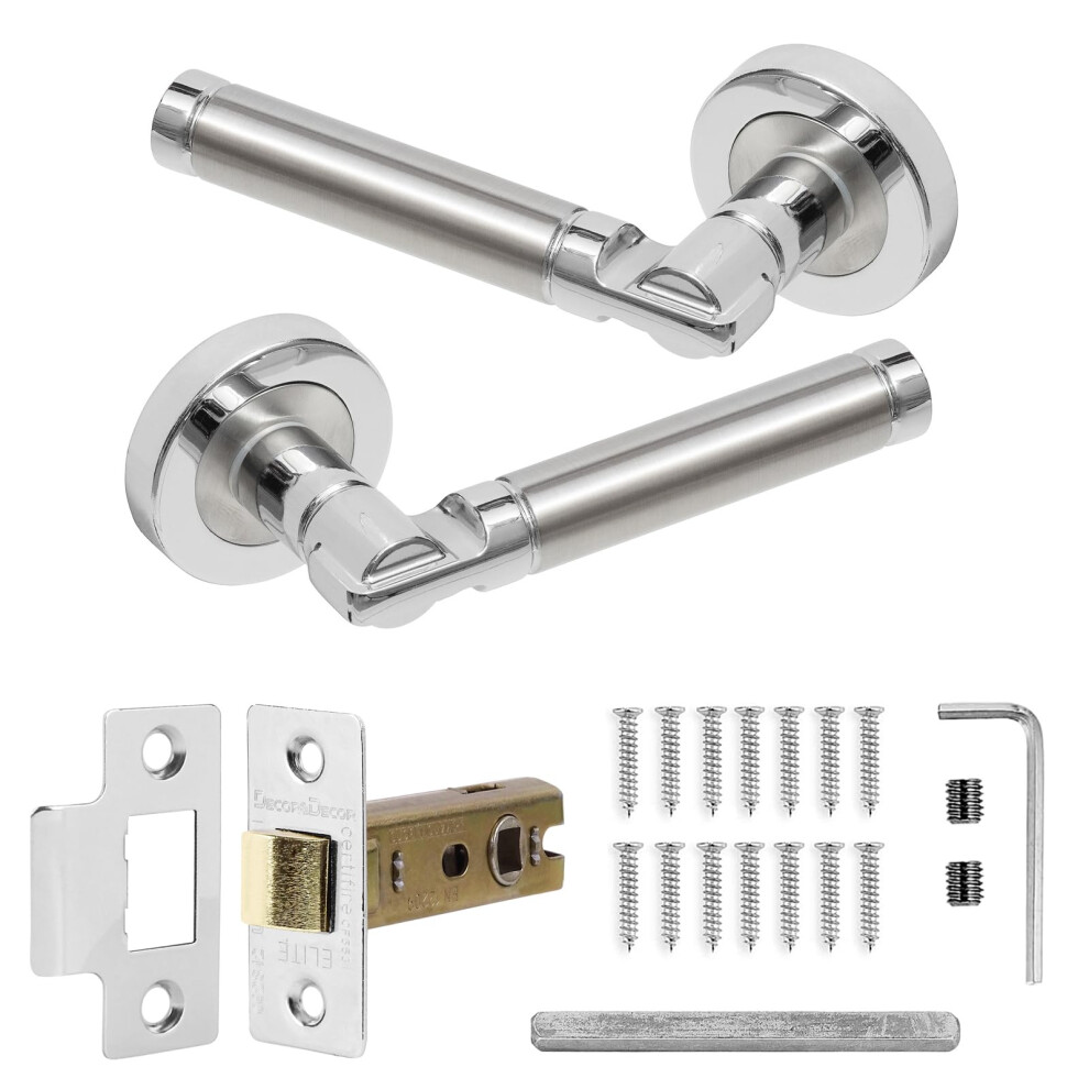 Decoranddecor Enigma Duo Colour Round Door Handles Â Aluminium Silver Internal Handle Sets With Mortice Latch 5051226606083
