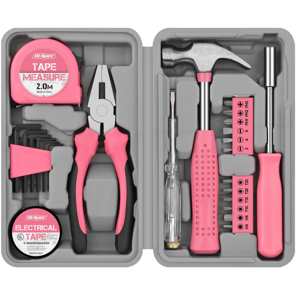 Photos - Tool Kit Hi-Spec Pink Small  for Home DIY, Repairs & Crafts â 24pc Lady Tool Set with Mini Hammer, Pliers, Screwdriver Set,