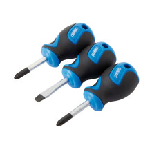 Draper 3 Piece Precision Screwdriver Set |Stubby Soft Grip | Moulded Inserts| Hand Tools Set | Phillips and Flathead Screwdrivers