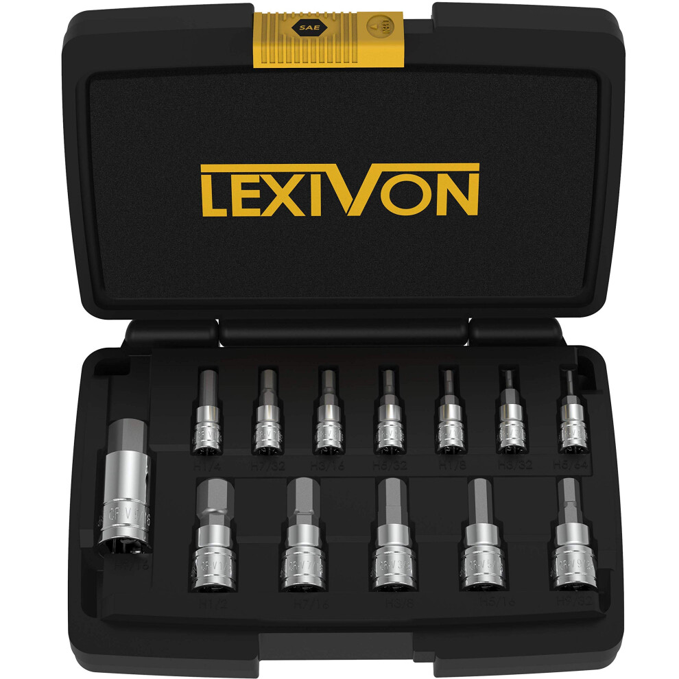 Lexivon Hex Bit Socket Set, 13 Male Hexagon Sockets | Sae Imperial Sizes From 5/64Â To 9/16Â | Allen Key Socket Set, For Torque Wrench 5051226573897