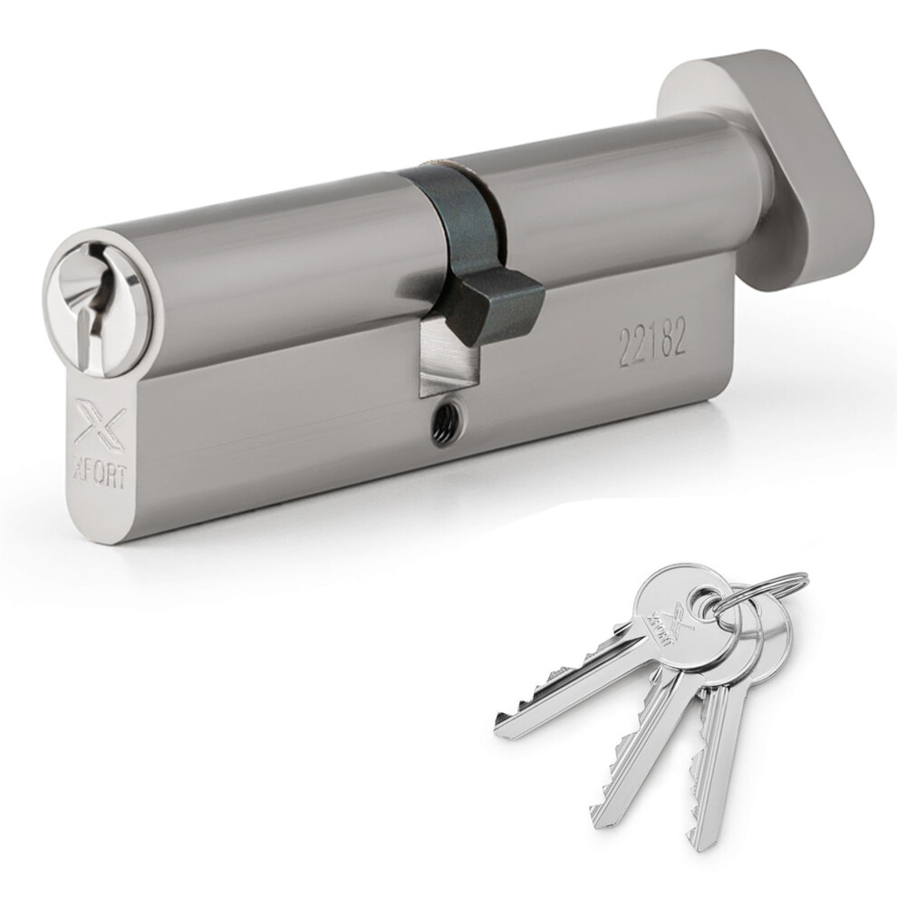 Xfort Chrome 35/35T Thumb Turn Euro Cylinder Lock (70Mm), Upvc Door Lock, 6 Pin Cylinder Lock With Key And Thumbturn, Pvc Door Lock 5051226576669
