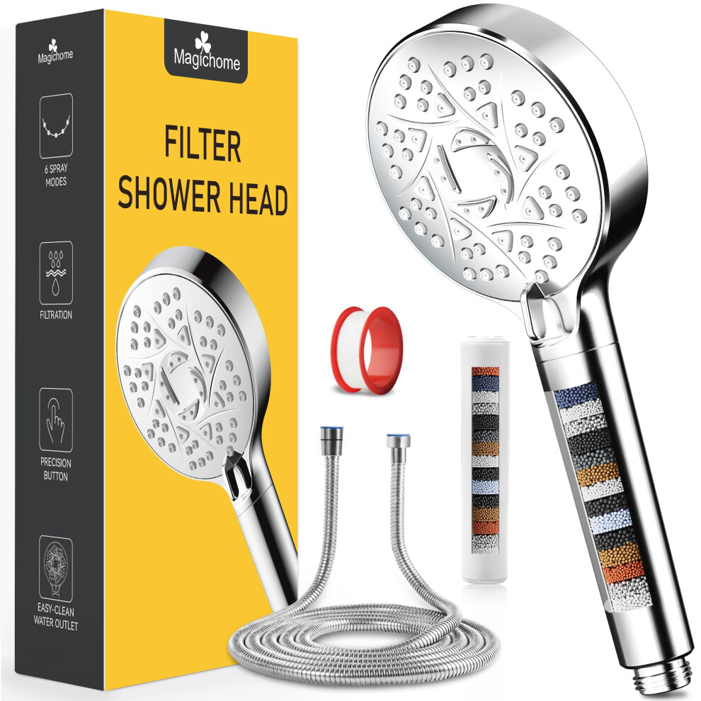 Magichome Filter Shower Head And Hose 2M, 6 Modes High Pressure Hard Water Softener Shower Head With Extra Replaceable Accessories 5051226614910