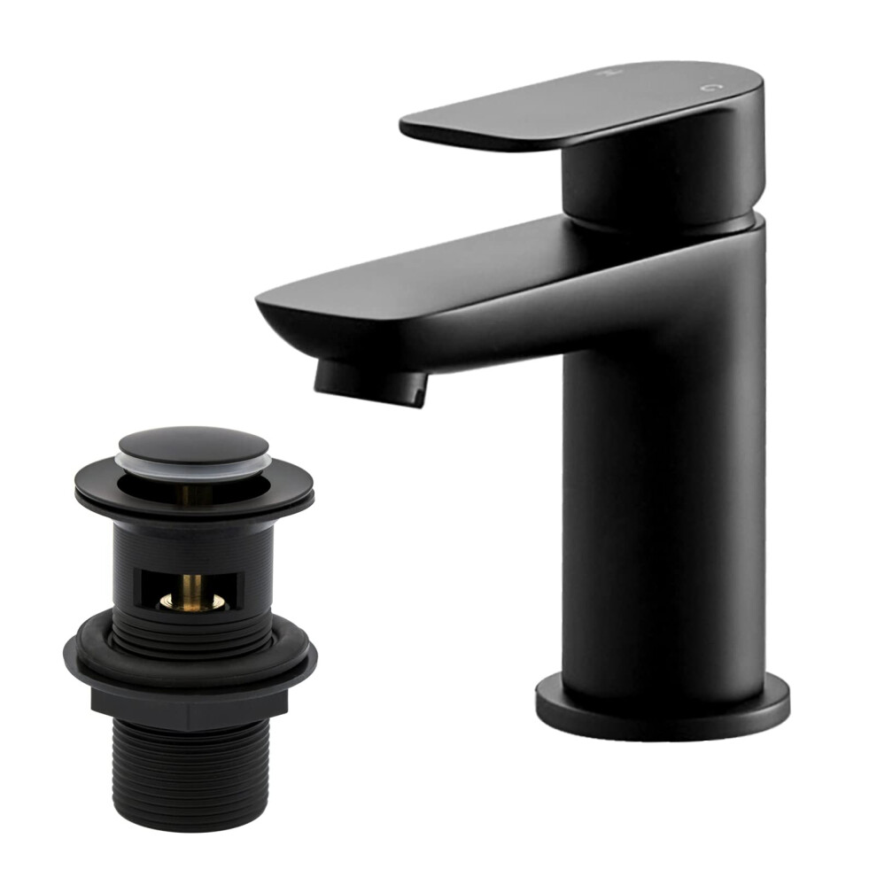 Black Basin Taps With Pop Up Waste, Bathwest Modern Monobloc Chrome Brass Matte Black Bathroom Sink Taps For Basin With Drainer 922Mb 5051226608476