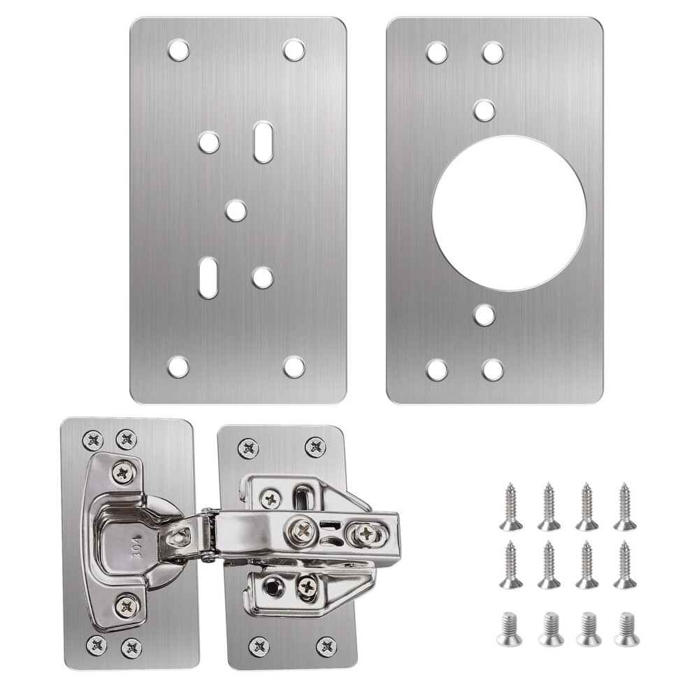 Flintronic 2Pcs Stainless Steel Hinge Repair Brackets, Cabinet Hinge Repair With 12Pcs Customized Screws 5051226622342