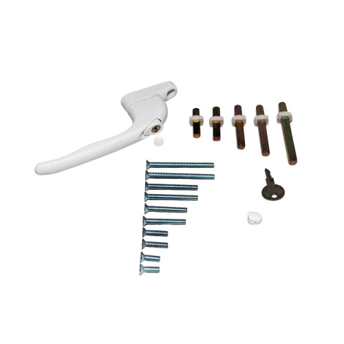 1st Time Fix White UPVC Double Glazing Universal Inline Espag Lockable Window Handle Multi Spindles & Screws (White)