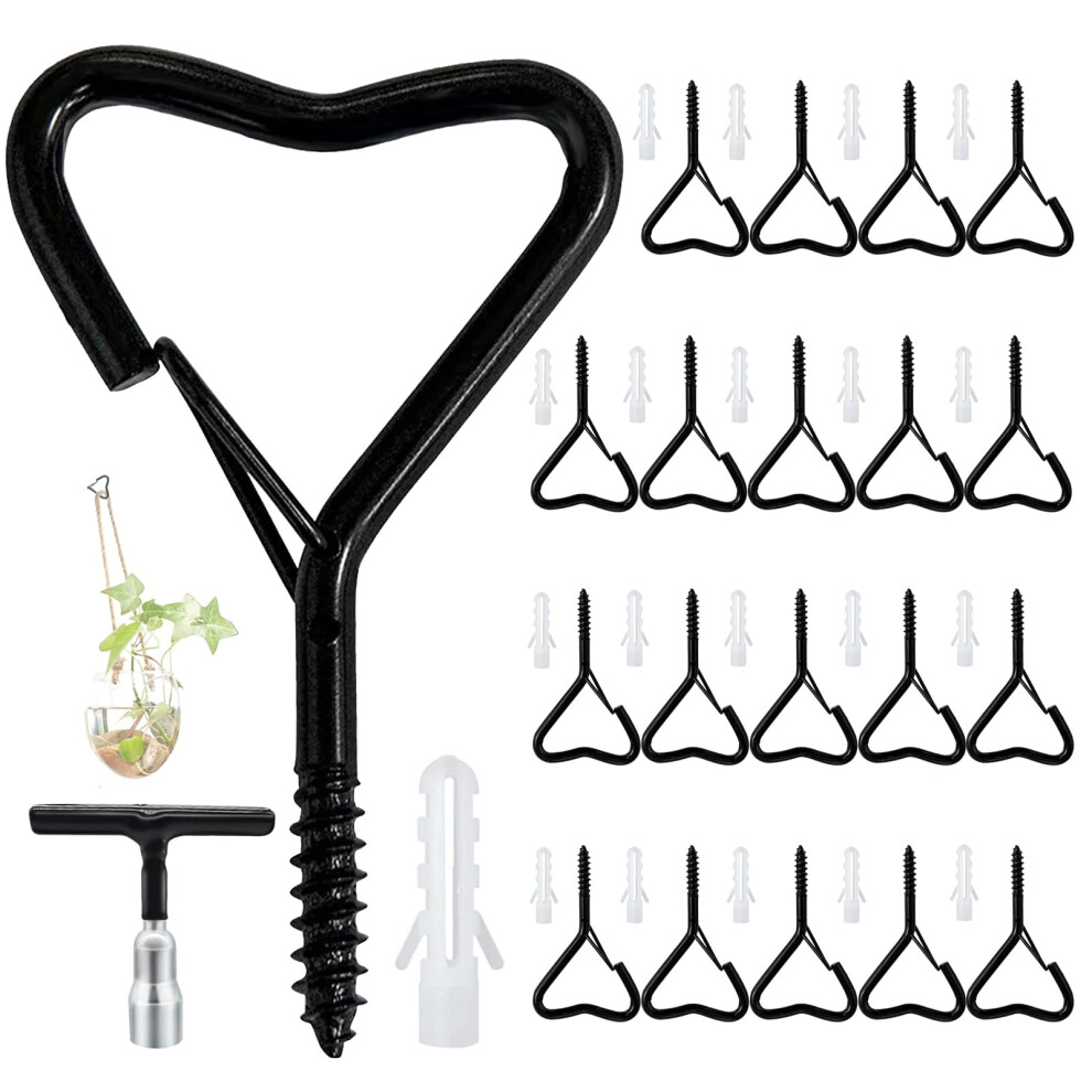 Ticway 20 Pack Q-Hanger Hooks, Screw Hooks For Outdoor String Lights Heart Love Eye Hook Heavy Duty Safety Buckle Windproof Hooks For Hanging Plants 5051226619731