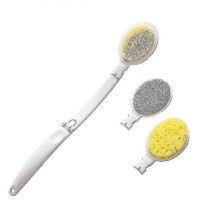 Bath Brush, Skin Cleansing Brush 3 In 1 Foldable Long Handle Body Back Scrubber with Brush Sponge Pumice Stone1 Set-white