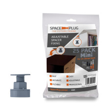 Space-Plug Adjustable Spacer Fixings (Mini Size for 15-35mm Gaps), 25 Pack of Grey Spacers, Professional & DIY use for Kitchen, Bedroom