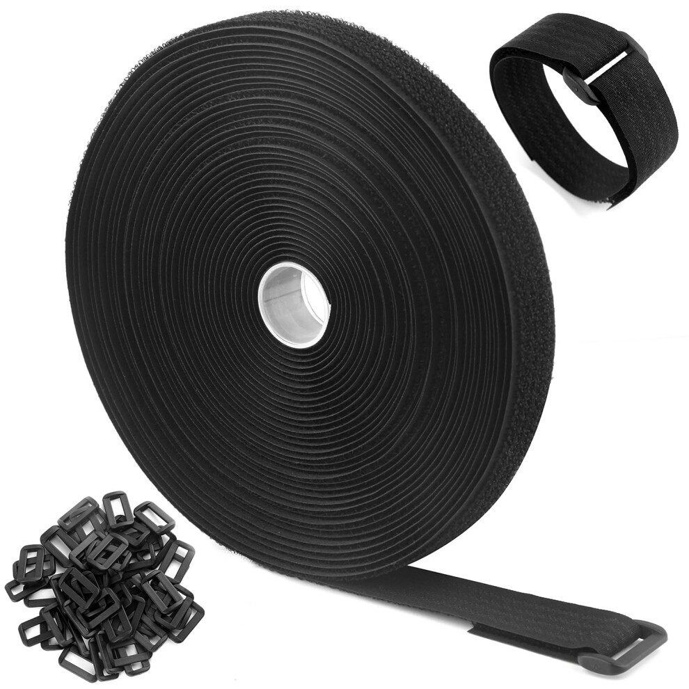 Wszjinb 10M X 2Cm Adjustable Cable Straps With 50 Buckles, Free Cut Length, Black Reusable Fastening Cable Ties 5051226575259