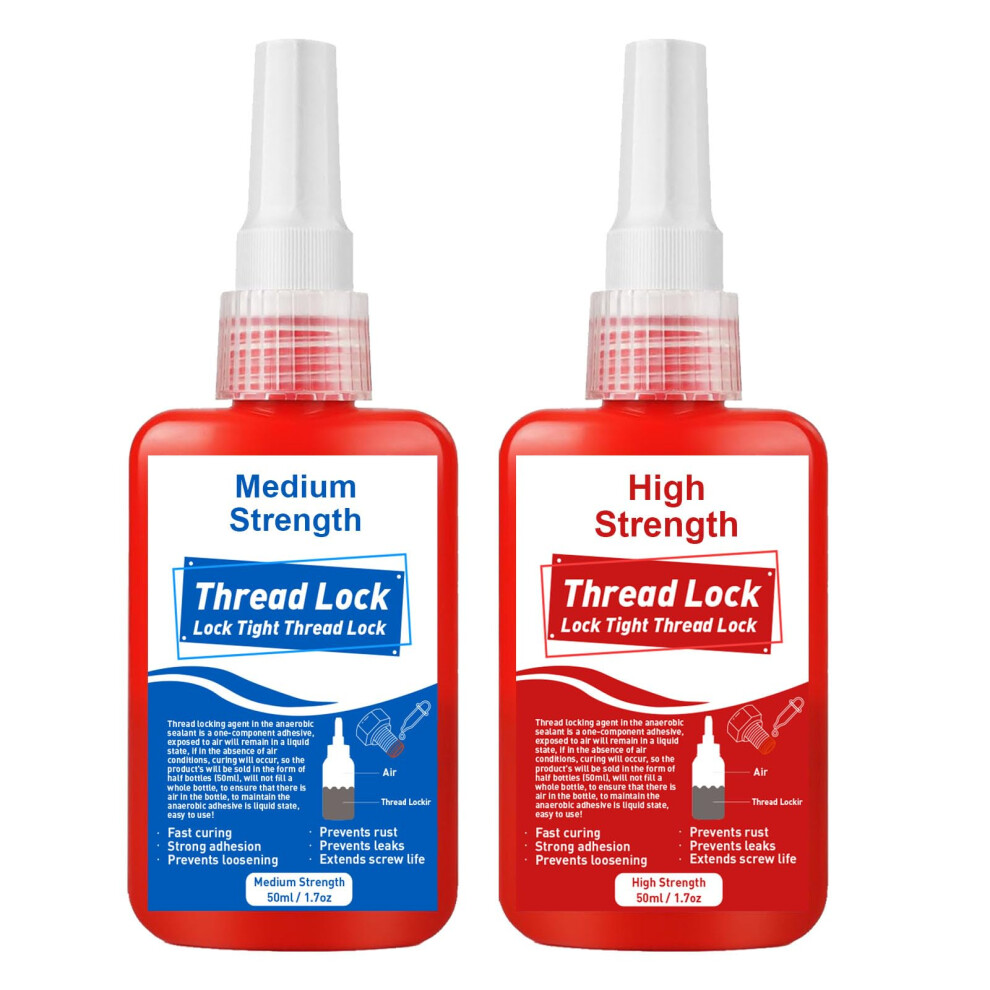 Thread Lock High Strength+Medium Strength, 100Ml Locktight Threadlock Prevent Nuts, Bolts 5051226629310