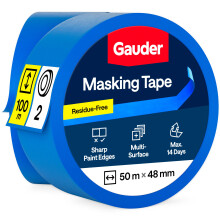 GAUDER Masking Tape for Painting, Blue Painters Tape (2 pcs, 48 mm x 50 m)