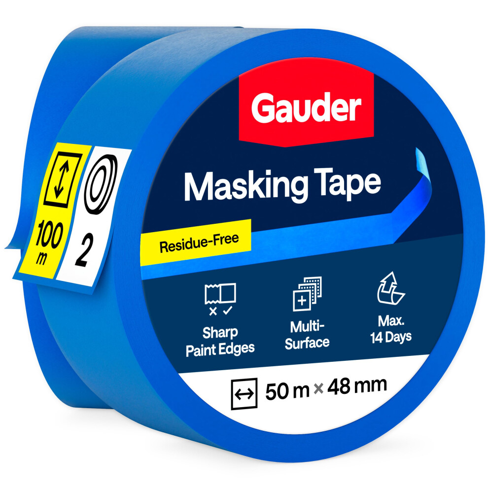 Gauder Wide Masking Tape For Painting - Blue Painters Tape For Precise Edges - Paint Tapes For Painting - Decorators Tapes For Renovating, Automotive 5051226621529