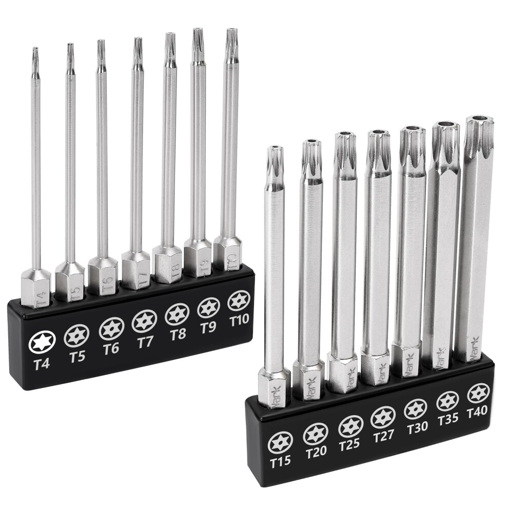 Mulwark 14Pc Magnetic Security Torx Bit Set 3" Long Tamper Proof Star Screwdriver Bit Set 1/4" Hex Shank S2 Steel T4 - T40 Impact Driver Bits 5051226608858