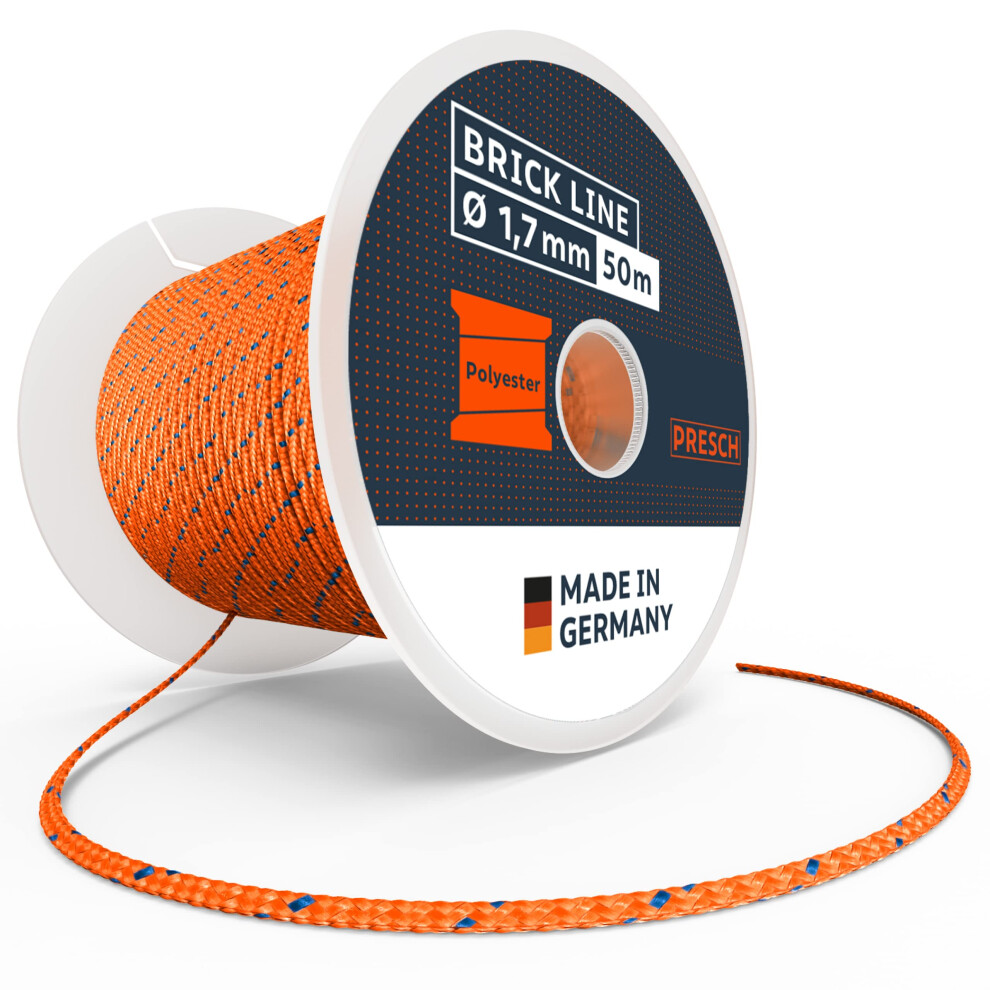 Presch String Line 50M - 1,7Mm - Polyester - Tear-Resistant, Weatherproof Straightening Mason's Cord With Spool - Knot-Resistant Construction 5051226608513