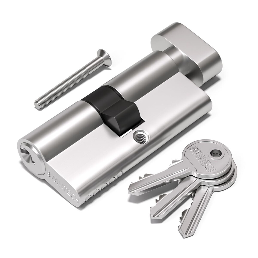 Bwintech 70Mm(35T/35) Nickel Euro Cylinder Lock,Door Barrel Lock,Thumbturn Knob With 3 Standard Keys,Anti-Pick,Anti-Bump,Anti Drill,High Security For 5051226576393