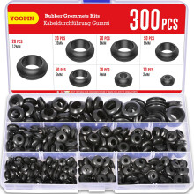 YOOPIN 300PCS Rubber Grommets Kits, 7 Assorted Sizes Rubber Grommets for Holes, Black Electrical Cable Holes, Conductor Gasket Ring Grommet