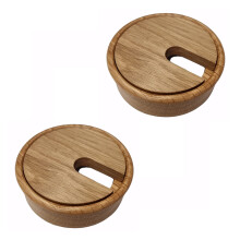 Gedotec Cable grommet, oak wood lacquered, plain, 2 pieces round cable ducts, cable box drill diameter 80 mm, cable guide for gluing into worktop