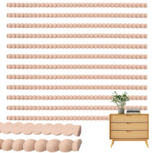 12Pcs Beaded Wood Trim 15.75 Inch Half Wooden Beads Bobbin Trim Molding Unfinished 3D Decorative Bead for DIY Cabinet Window Door Mirror Shelf