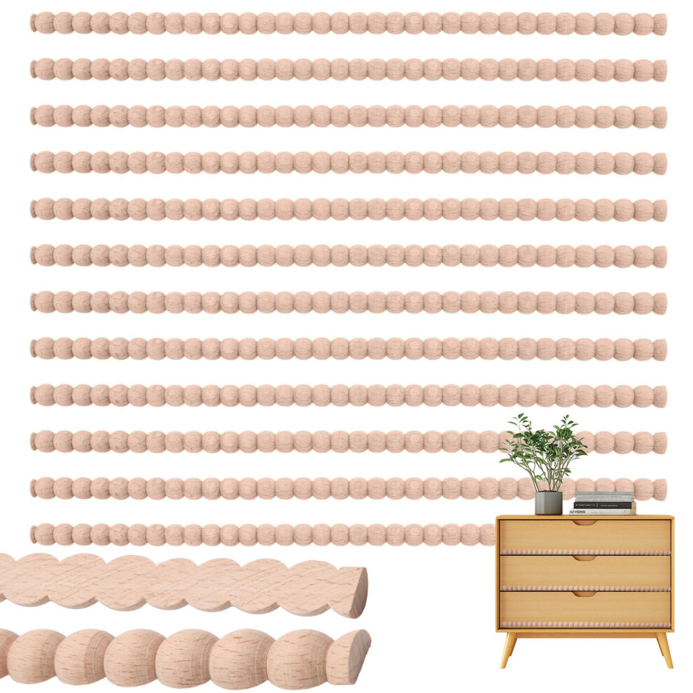 12Pcs Beaded Wood Trim 15.75 Inch Half Wooden Beads Bobbin Trim Molding Unfinished 3D Decorative Bead For Diy Cabinet Window Door Mirror Shelf 5051226619182