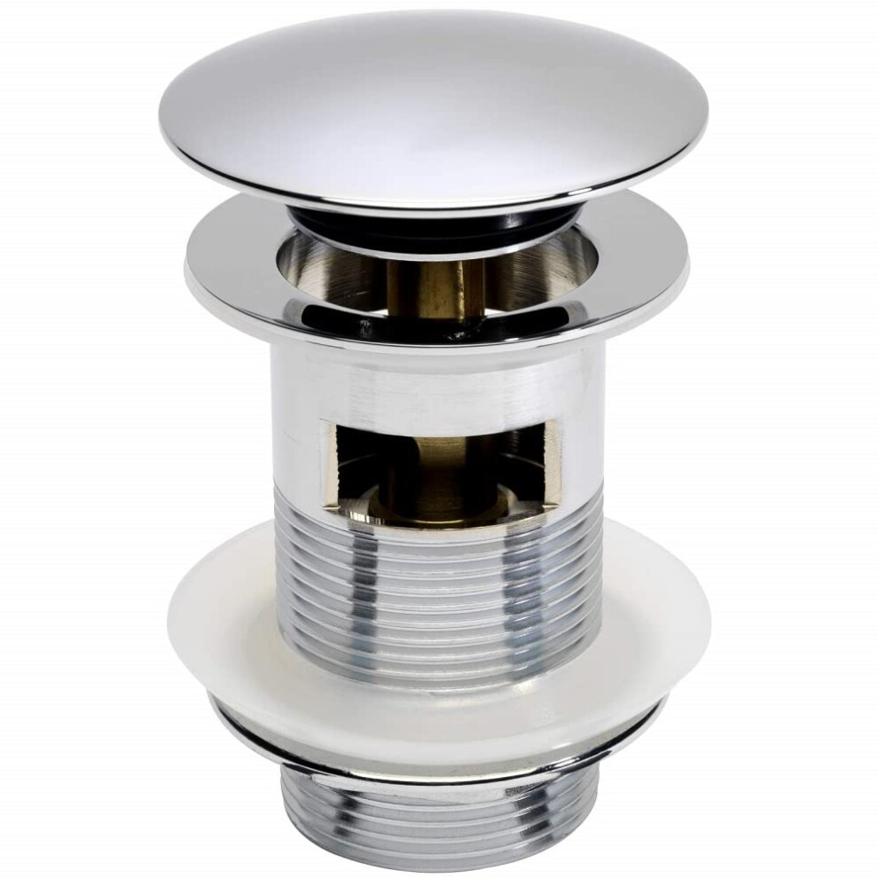 Veebath Basin Sink Waste Modern Full Dome Pop Up Click Clack Sprung Plug Slotted With Overflow- Chrome 5051226605604