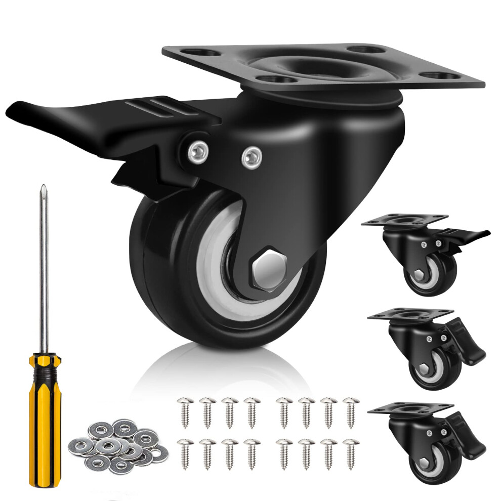 Qncz 2" Caster Wheels, Set Of 4 Heavy Duty, Silent, Locking, Polyurethane (Pu) Wheels, Swivel Plate, Ideal For Cart, Furniture, Workbench 5051226587726