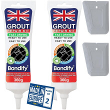 BONDIFY Waterproof Grey Grout Ready Mixed, Grout Repair Kit, 360g x 2PCs, FAST DRYING, EXTRA VOLUME Anti Mould Grey Tile Grout for Shower, Bathroom