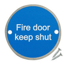 Fire Door Guru Pack of 20 Fire Door Keep Shut Sign - 76mm Disc – Stainless Steel Safety Sign - Fixings Included