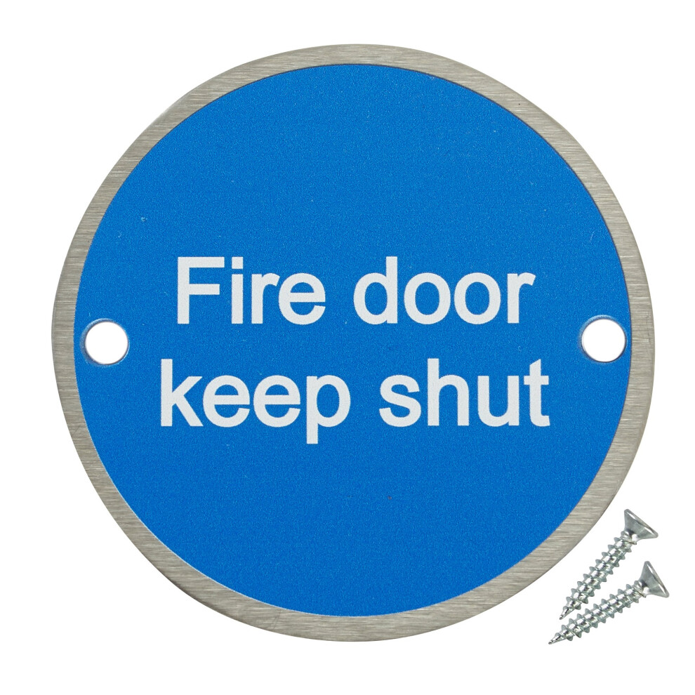 Fire Door Guru Pack Of 20 Fire Door Keep Shut Sign - 76Mm Disc Â Stainless Steel Safety Sign - Fixings Included 5051226605215