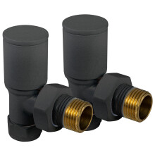 VANCOCO 2Pcs 1/2"15mm Anthracite Grey Angled Radiator Valves Round, Manual Radiator Valves Pair Standard Connection for Heated Towel Rail and