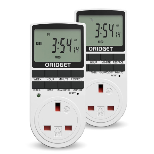 Digital Electrical Timer Plug Socket with 18 On-Off Programs, Countdown and Security Random Mode for Lights and Home Appliances