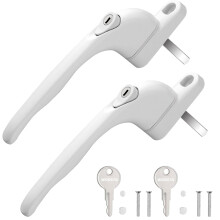 WODSTA UPVC Window Handle 2PCS Lockable Window Handle Aluminum White Universal Espag Handles with Key with 43mm Spindle Length for Indoor and Outdoor