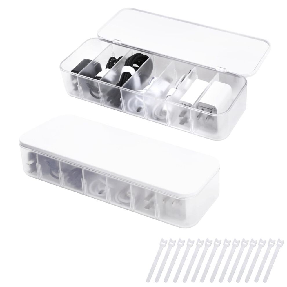 Fretonba Cable Storage Box, 2 Pcs Cable Tidy Management Box With 7 Compartments And 14 Cable Ties Reusable, Cord Organiser Box For Office 5051226583308