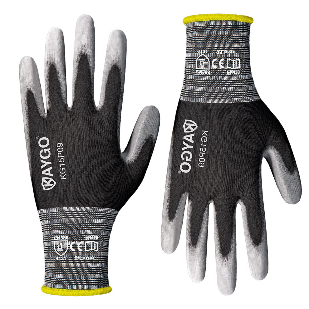 Kaygo Thin Work Gloves Pu Coated 12 Pairs, Kg15p, Nylon Liner With Flexible Polyurethane Coating Lightweight Safety Work Gloves For Precision 5051226588099