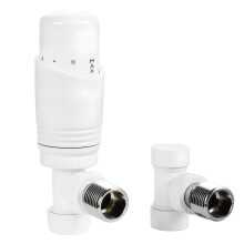 VANCOCO Glossy White Thermostatic Radiator Valve 1/2"15mm Angled with Lockshield, Thermostat TRV Set, H62 Brass, Energy Saving