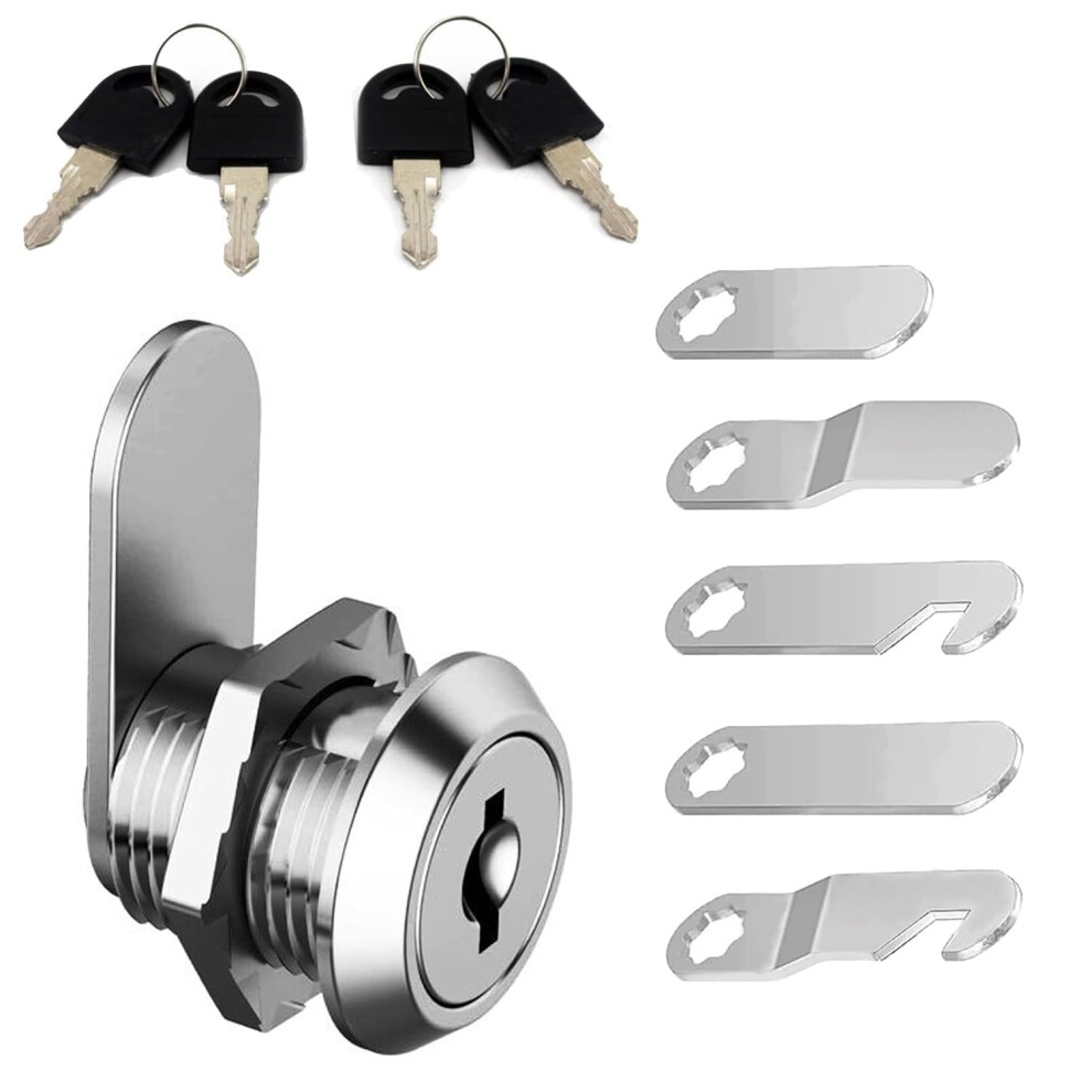 Security Cam Lock With 4 Keys And 5 Lock Plates - Zinc Alloy And Chrome-Plated Cabinet, Drawer, And Cupboard Cam Lock For Mailboxes, Toolboxes 5051226622144