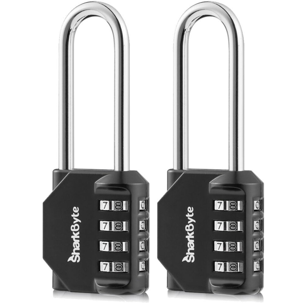 Sharkbyte Long Padlock [2.6" Shackle] 4 Dial Heavy Duty Combination Lock, Weatherproof For Gym, School, Locker, Outdoor Shed, Garage, Fence, Hasp 5051226622526