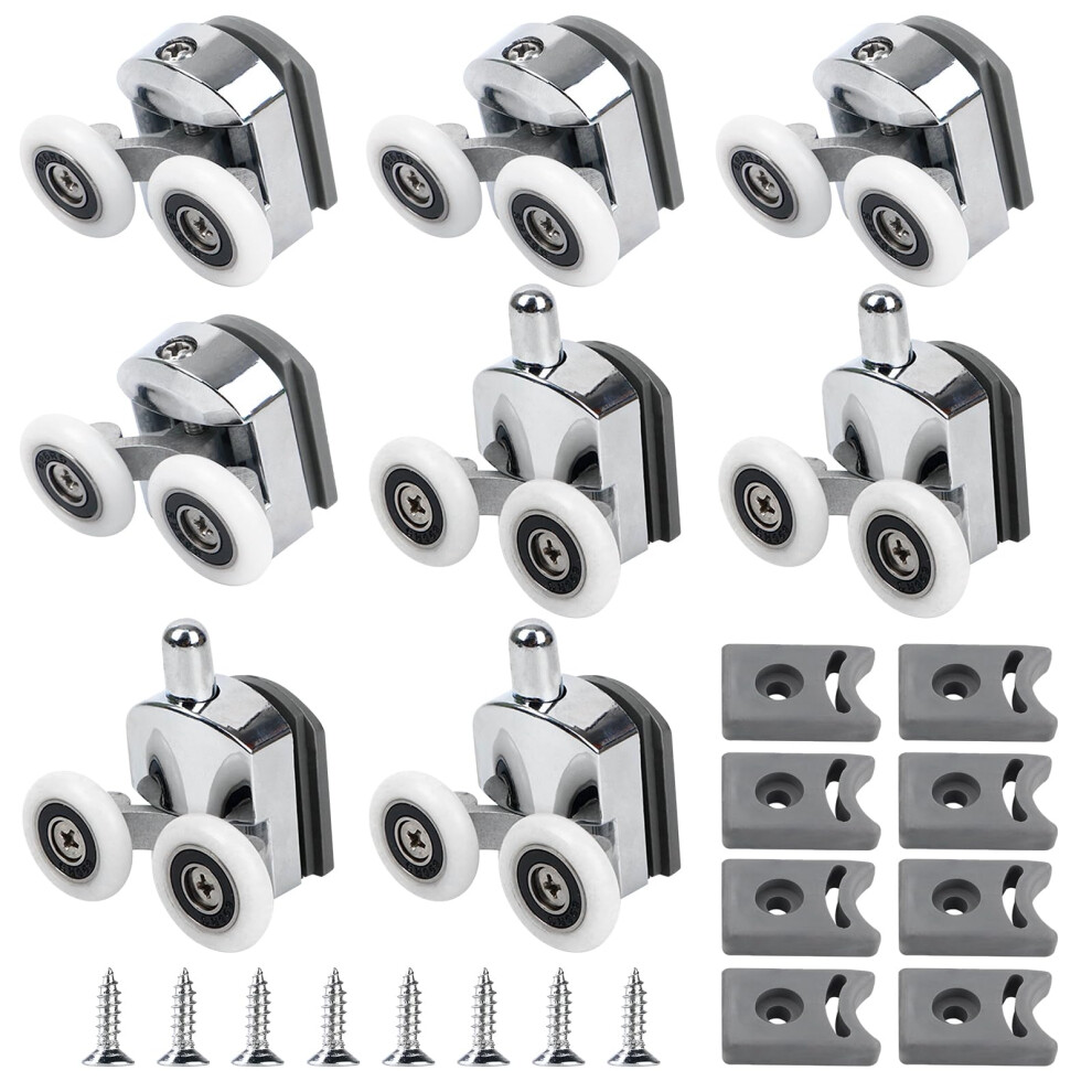 Curved Shower Door Rollers, 8Pcs Shower Glass Door Rollers, 23Mm Replacement Shower Door Wheels With Anti-Collision Block And Screws Chrome 5051226586002
