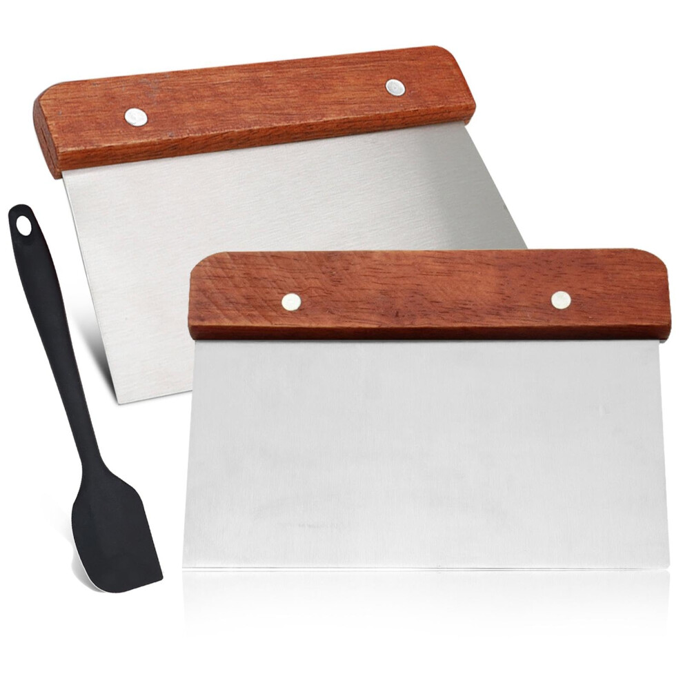 2Pcs Dough Scraper Cutter, Wooden Handle Dough Cutter And Food Grade Stainless Steel Blade, Pastry Cutter-Scraper 5051226608230