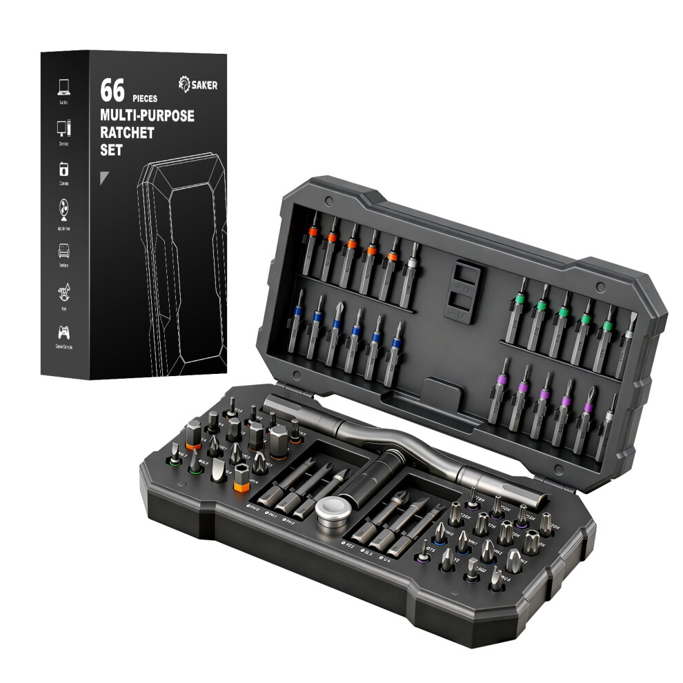 Saker 66-In-1 Magnetic Ratchet Screwdriver Set, Portable Multi-Bit Screwdriver Kit With Detachable Handle For Electronics, Computers, Furniture 5051226608582