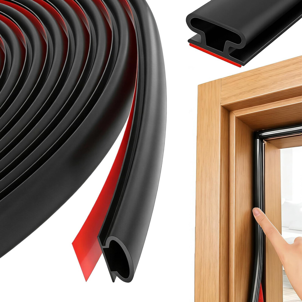 6M Black D-Shape Rubber Weather Stripping Door Seal Strip, Self-Adhesive Pvc Sound Proofing Door Frame Seal Draft Excluder 5051226587214