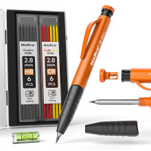 Nicpro Upgraded 3-IN-1 Carpenter Pencils Set with Finger Grip, 1Pcs Construction Pencil with 13 Refill & Mini Spirit Level