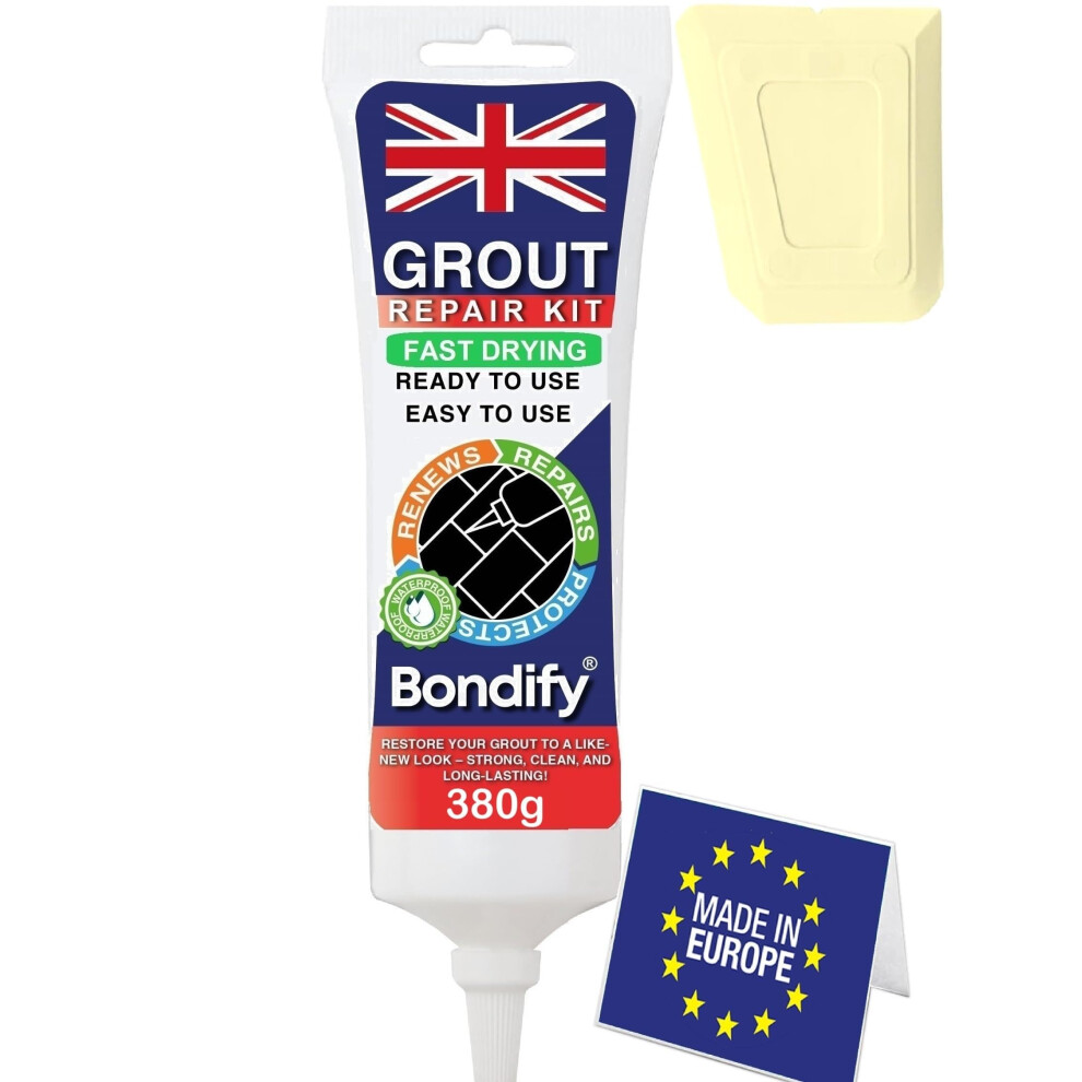 Bondify Waterproof Cream Grout Repair Kit Ready Mixed, 380G Fast Drying, Extra Volume Anti Mould Tile Grout Reviver Cream For Patio, Shower, Bathroom 5051226589607