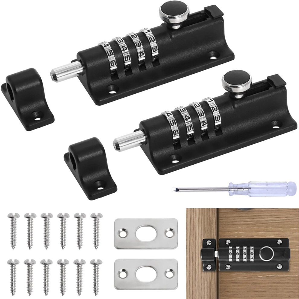 Combination Locking Bolt, 120Mm Burglar Proof & Weatherproof Slide Latch Lock, 4 Digit Thicken Solid Zinc Alloy Gate Lock With Anti-Tamper Screws For 5051226611100
